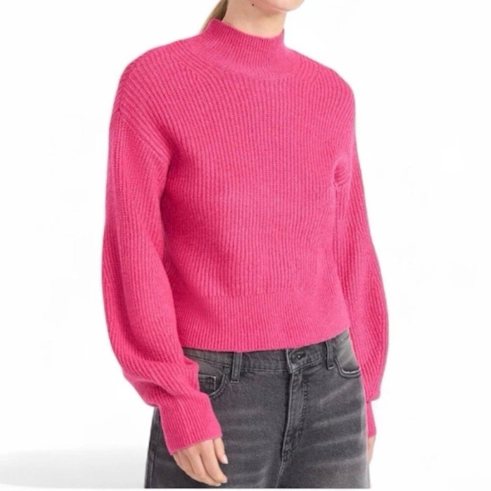 Scoop Women's Shaker Stitch Turtleneck Sweater Lightweight‎  In Pink Size XS